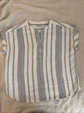 Faherty Womens Cap Sleeve Blue Striped Gauze Top Large